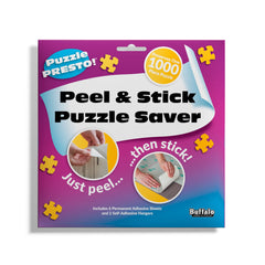 Buffalo Games Puzzle Presto sheets packaging close-up showing ready-to-use preservation solution.