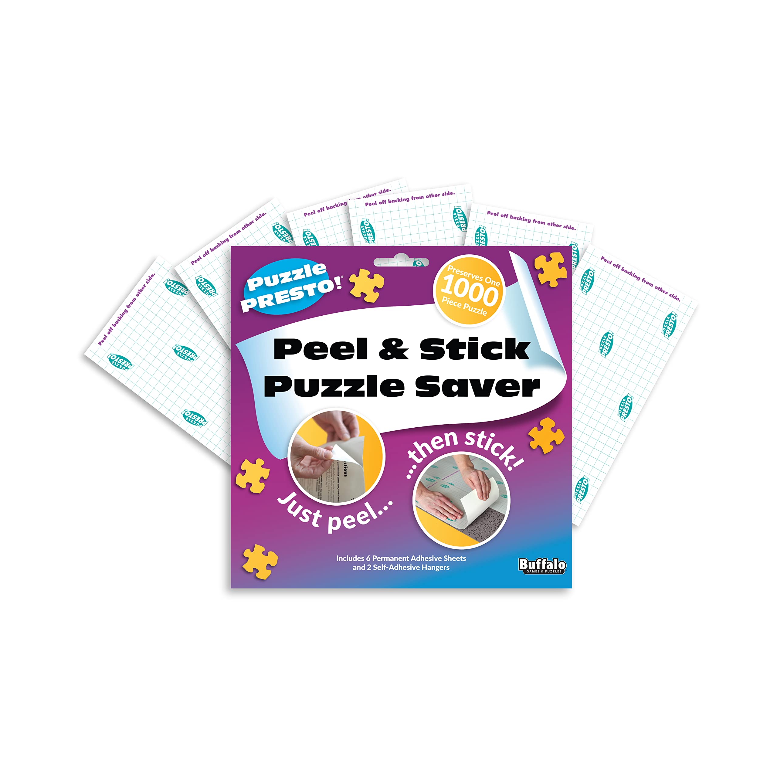 Buffalo Games Puzzle Presto self-adhesive hangers for easy wall mounting.