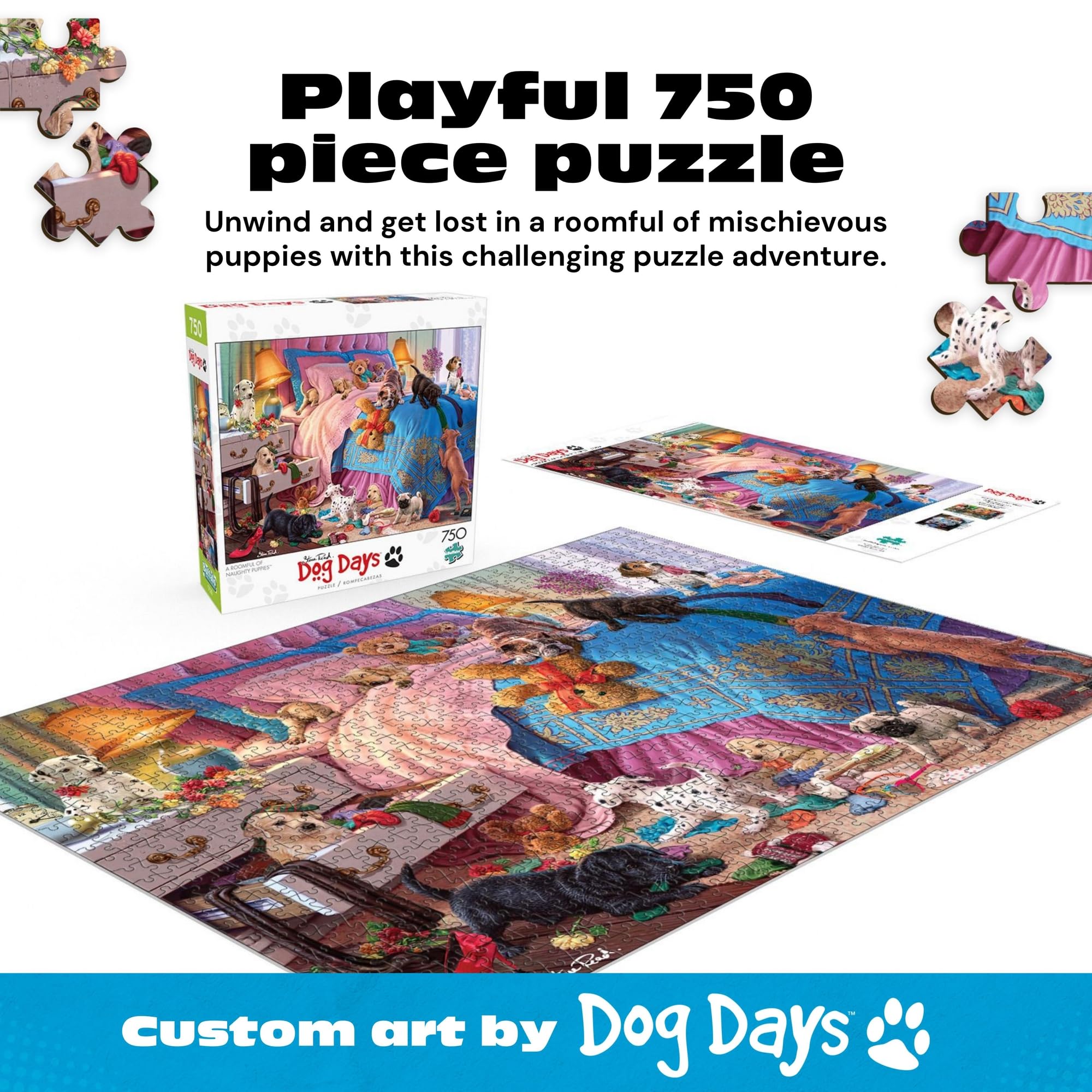 Buffalo Games Naughty Puppies artwork by Steve Read for dog lovers during family puzzle nights.