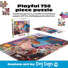 Buffalo Games Naughty Puppies artwork by Steve Read for dog lovers during family puzzle nights.