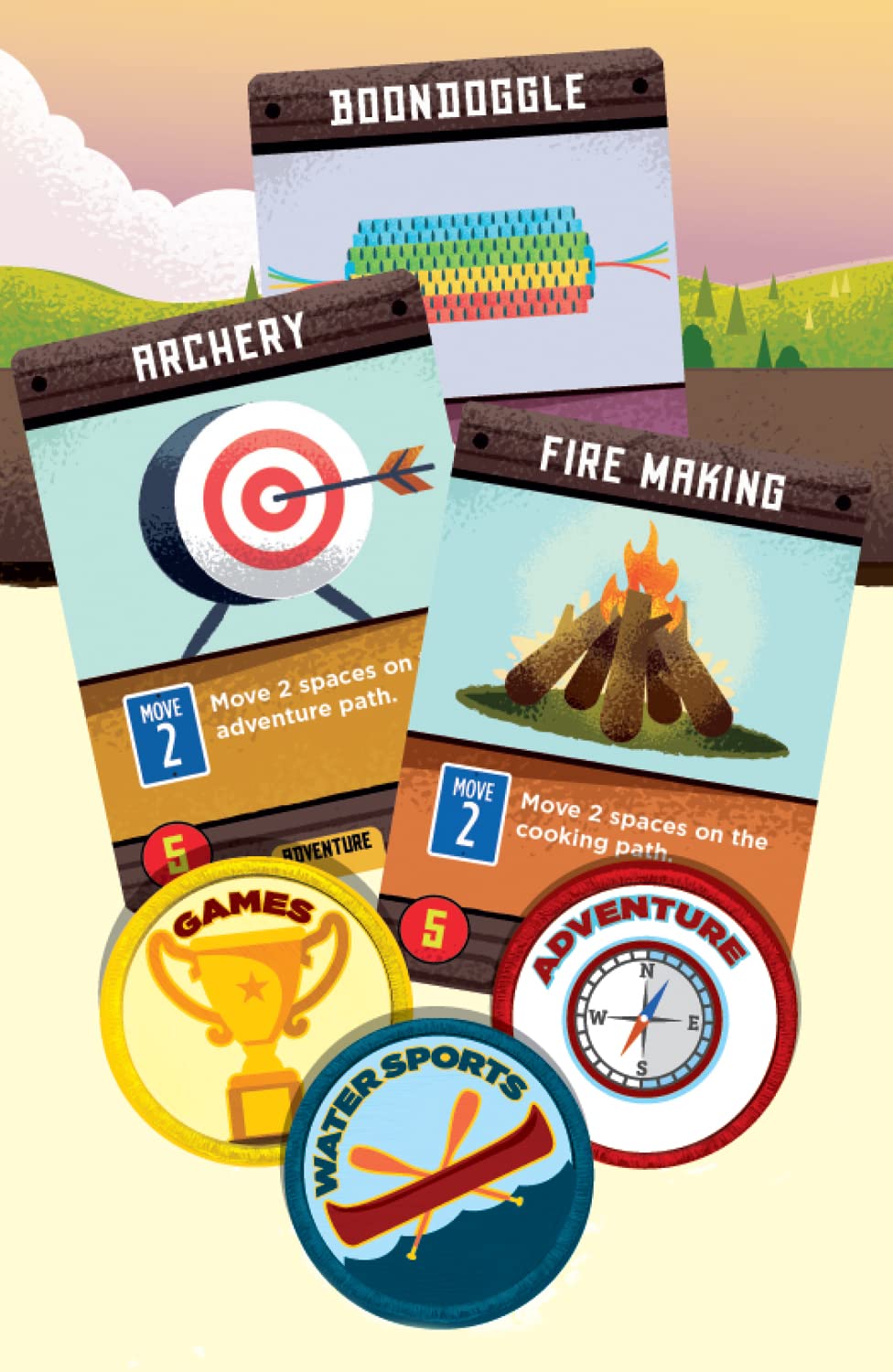 Buffalo Games Summer Camp base cards forming the evolving deck