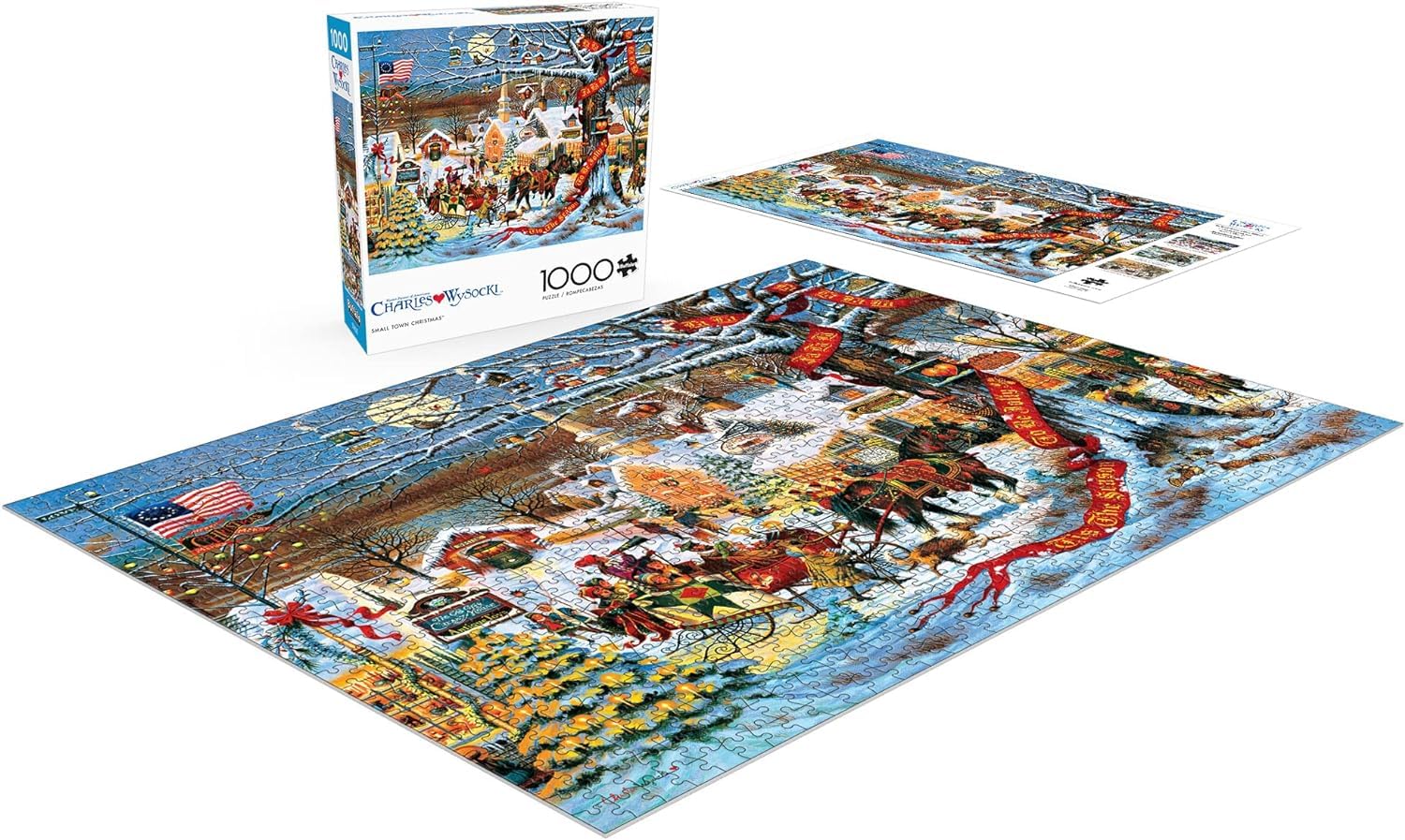 Buffalo Games USA-made puzzle box highlights quality materials.