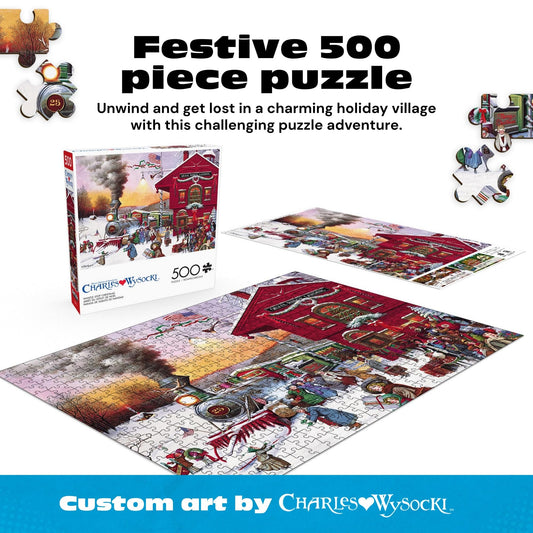 Buffalo Games Whistle Stop Christmas poster guide—reference helps puzzlers of all levels.