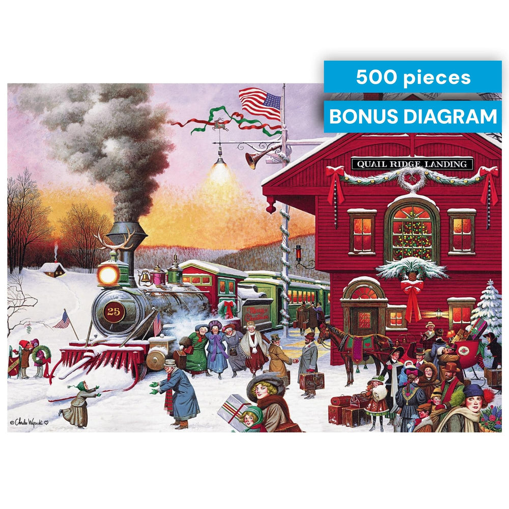 Buffalo Games Whistle Stop Christmas vintage locomotives—classic charm in festive storytelling.