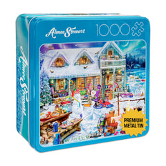 Buffalo Games Winterland Fun 1000-piece puzzle showcases immersive winter scenery for a relaxing evening challenge.