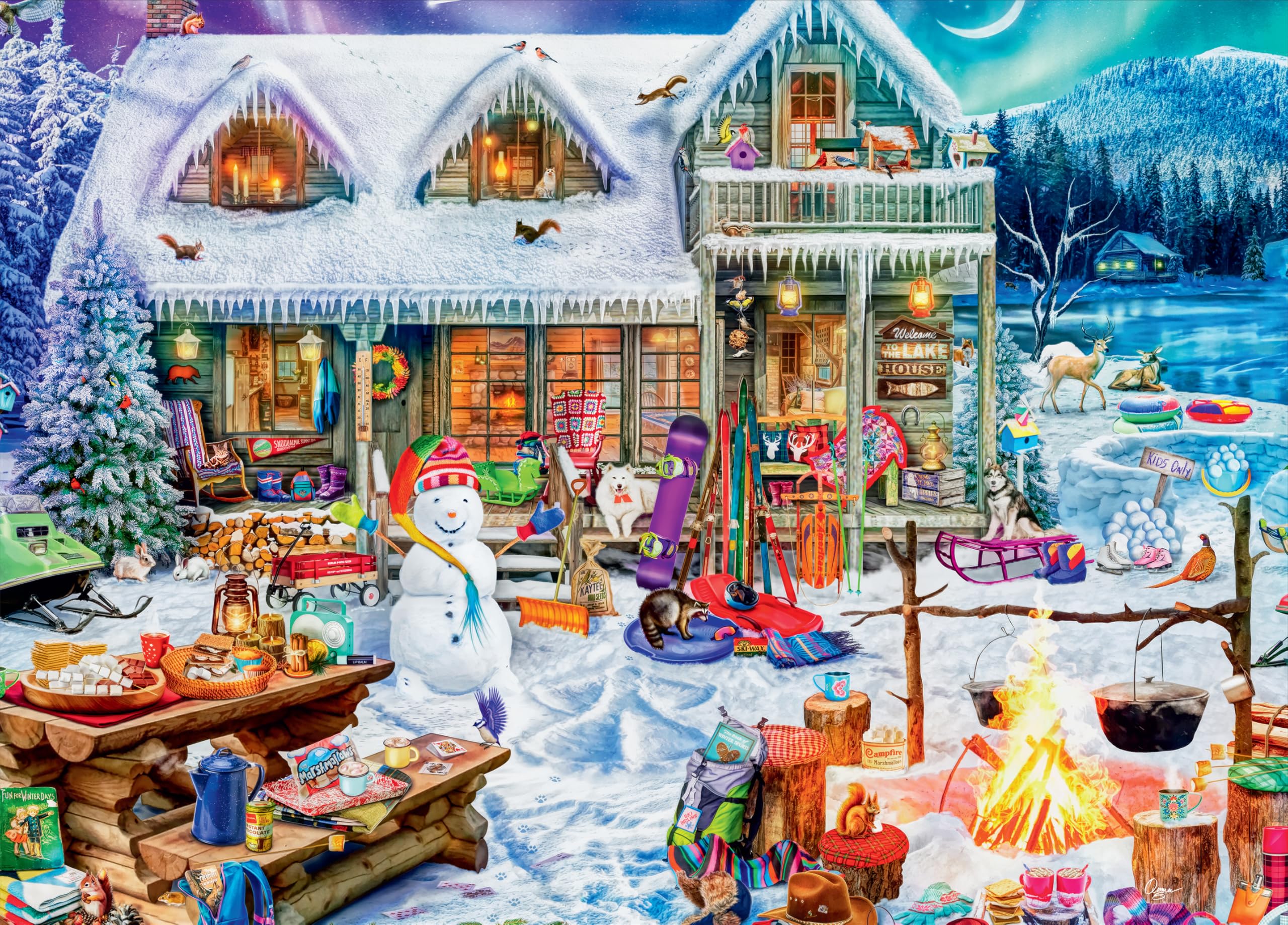 Buffalo Games Winterland Fun collector tin case keeps puzzles organized and stylishly stored.