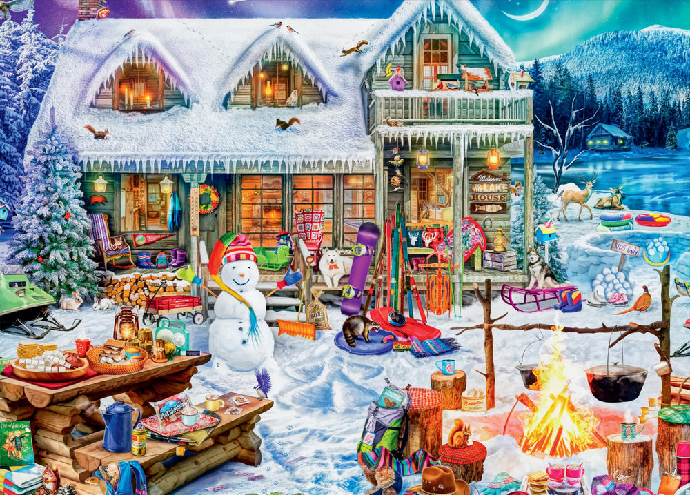 Buffalo Games Winterland Fun collector tin case keeps puzzles organized and stylishly stored.