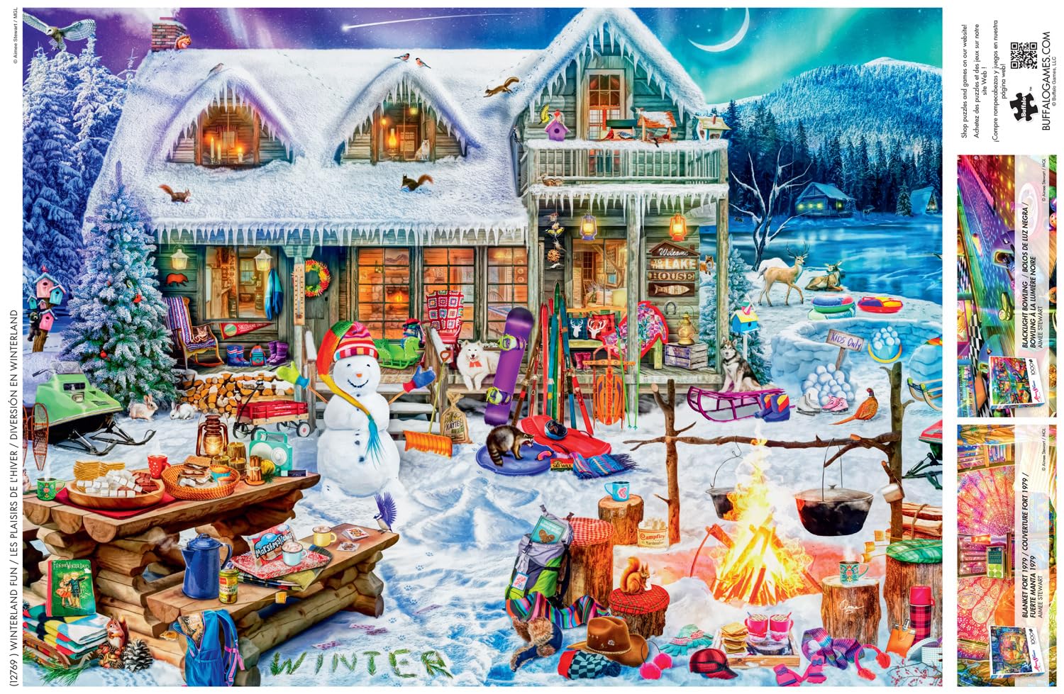Buffalo Games Winterland Fun puzzle northern lights, stunning backdrop to spark focus and imagination.