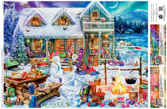 Buffalo Games Winterland Fun puzzle northern lights, stunning backdrop to spark focus and imagination.