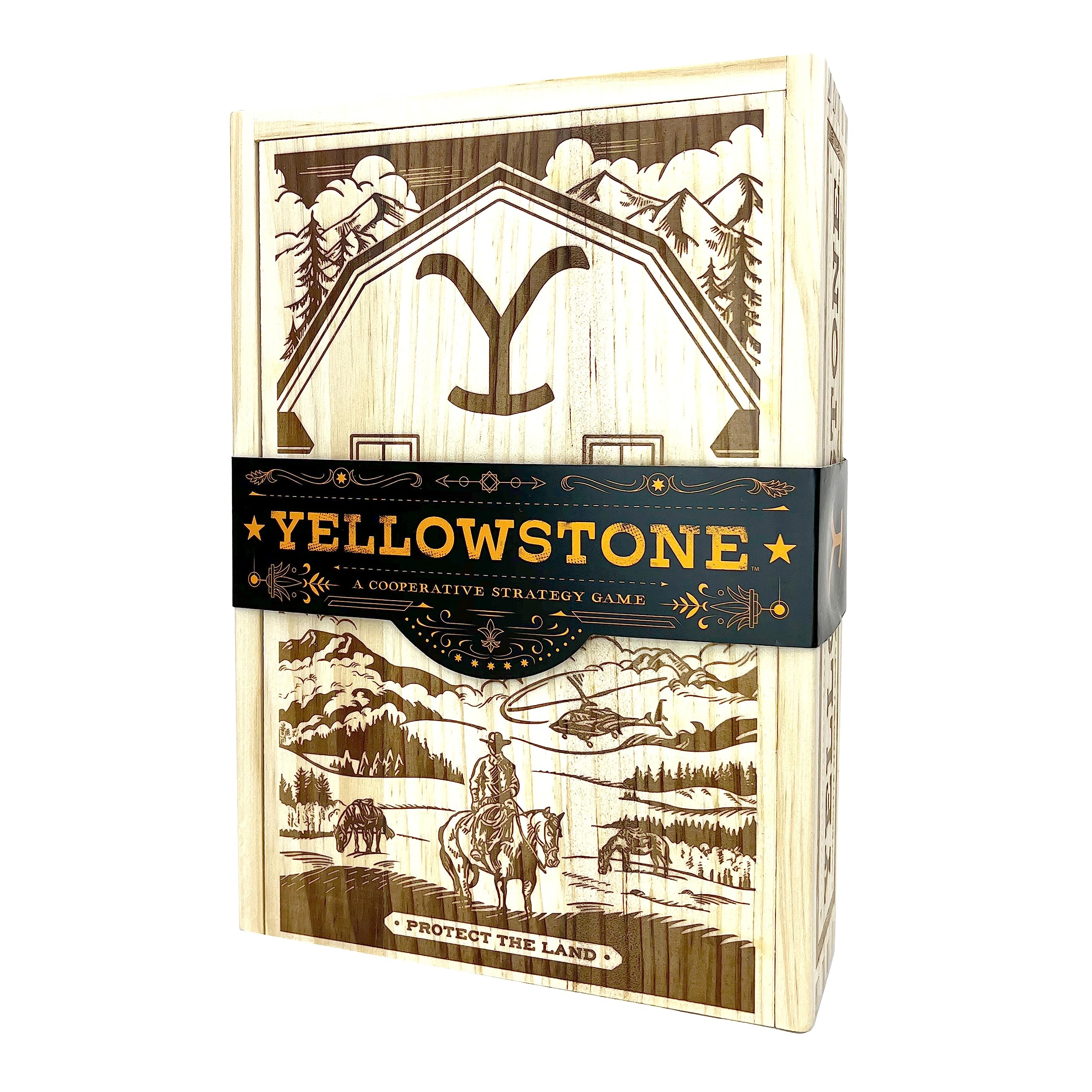Buffalo Games Yellowstone cooperative board game box for immersive family strategy.