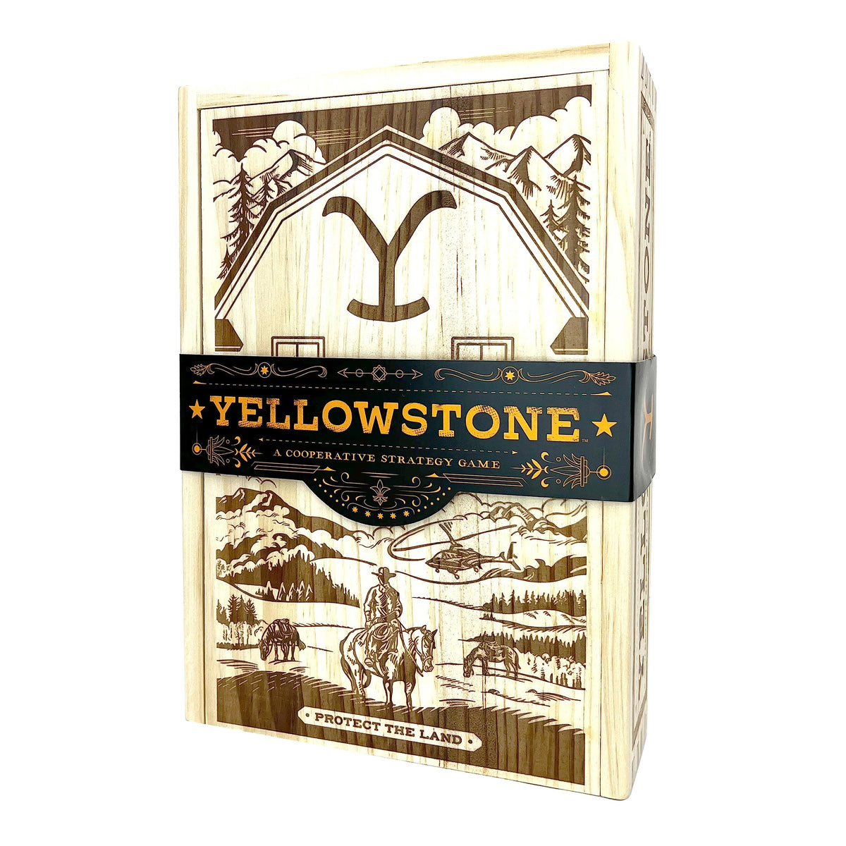 Buffalo Games Yellowstone cooperative board game box for immersive family strategy.
