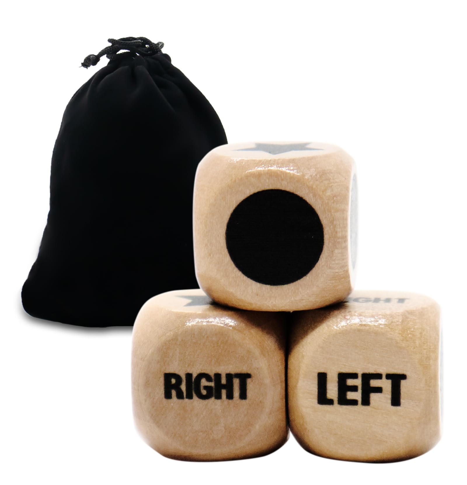 Buffsiss left-right-center dice 16mm wooden, portable for travel-friendly gameplay.