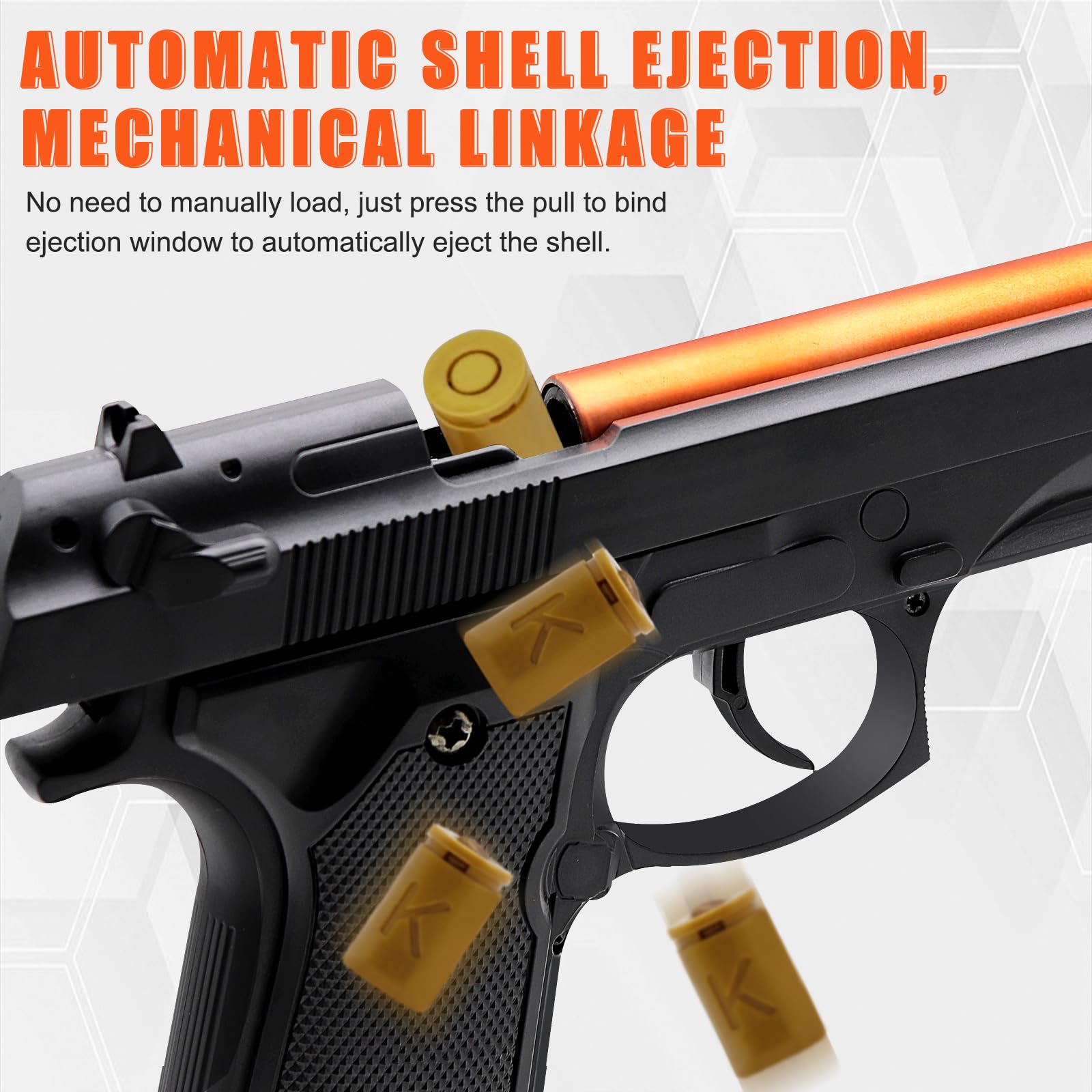 100 foam bullets and 18 shell casings support long, safe sessions.