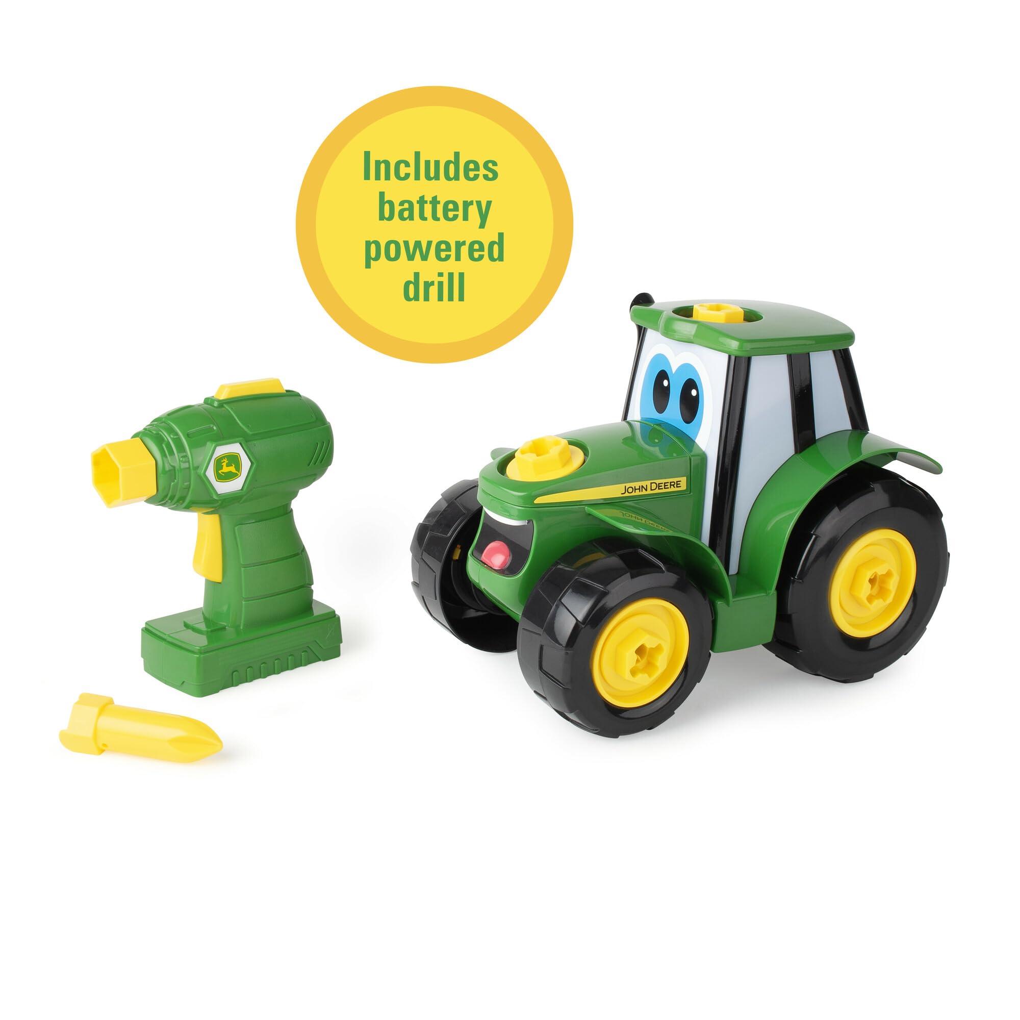 BUILD-A-BUDDY John Deere Tractor bright colors grab toddler attention.