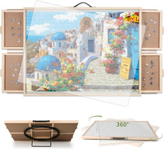 BuilderButler portable puzzle table stores compactly under furniture for space saving.