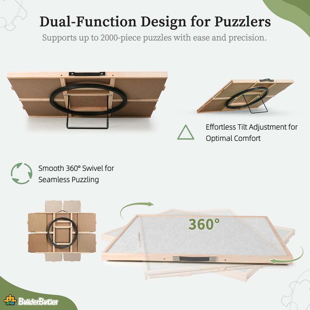 BuilderButler rotating puzzle board with lazy Susan for easy access to all areas.