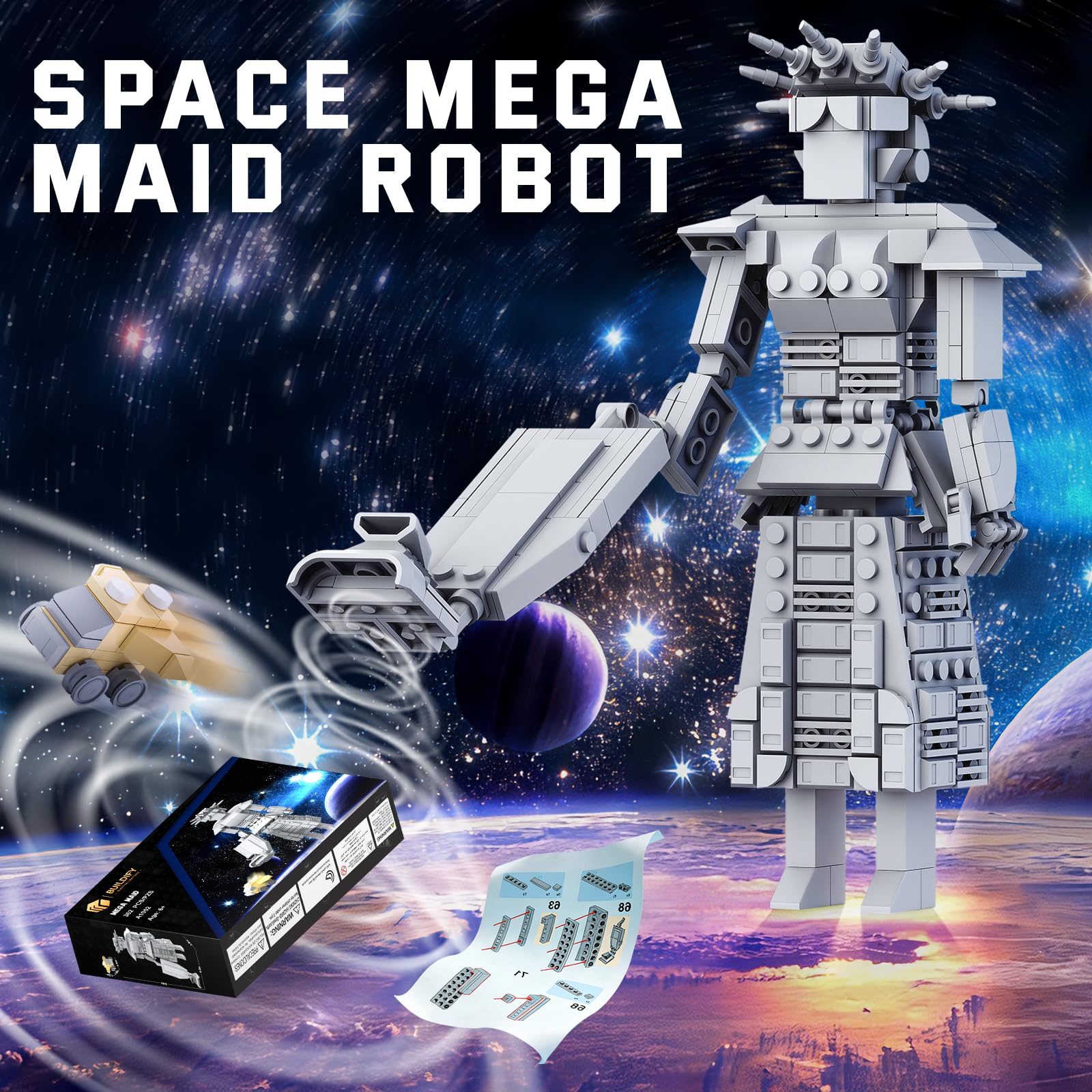 BUILDIFY Mega Maid Spaceball I assembly guide panel aiding beginner builders.