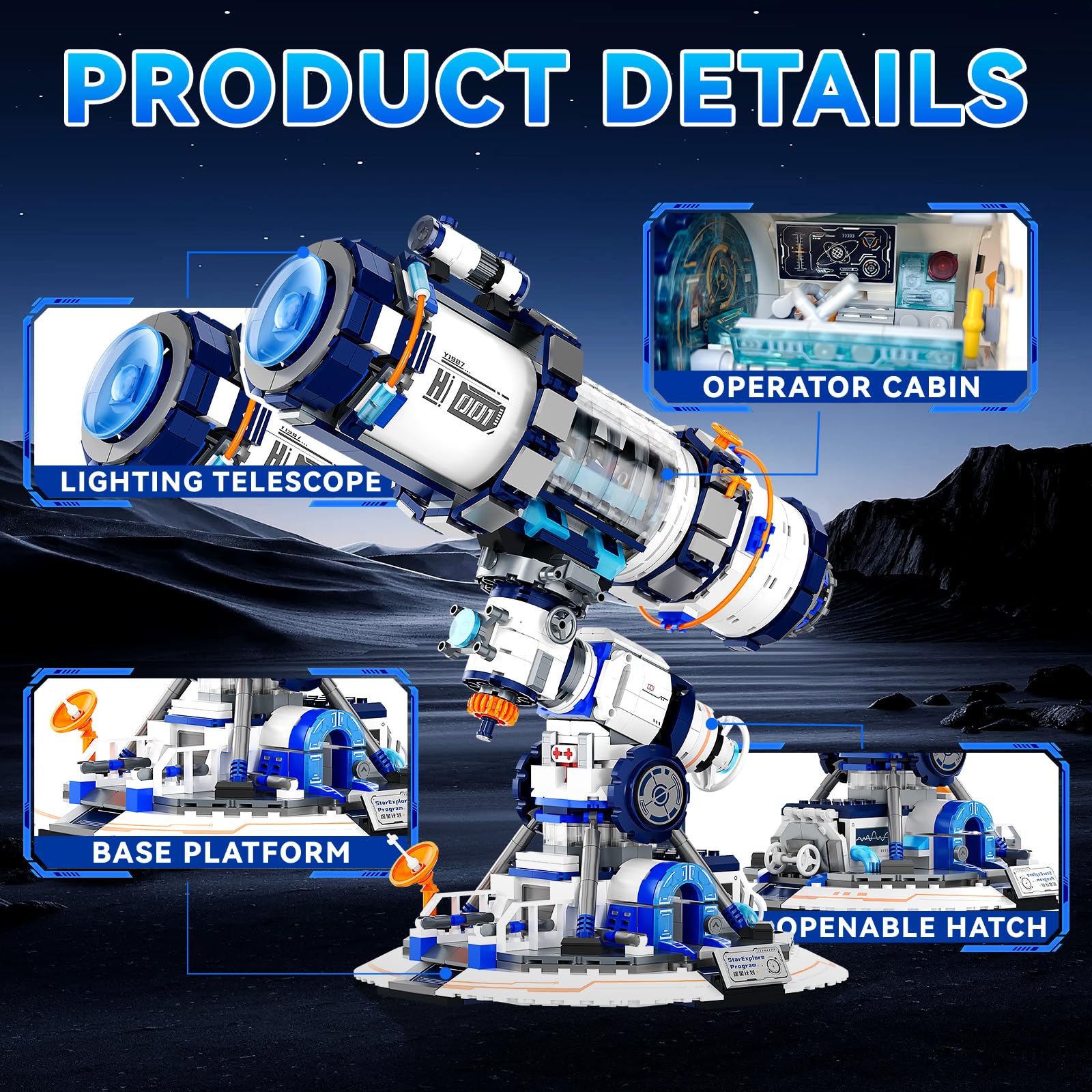 Buildify Space Telescope Building Set detachable handheld mirror for portable exploration.