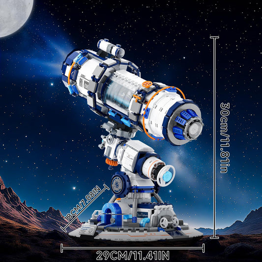Buildify Space Telescope Building Set main mirror on base creates a sturdy display.