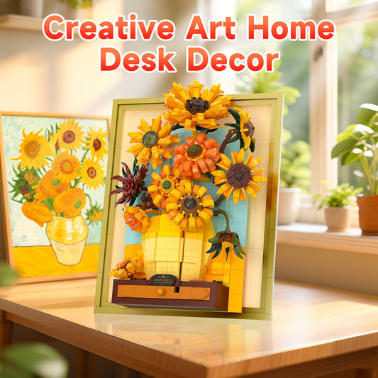 BUILDIFY Sunflower frame decor shown on wall with desktop bracket.