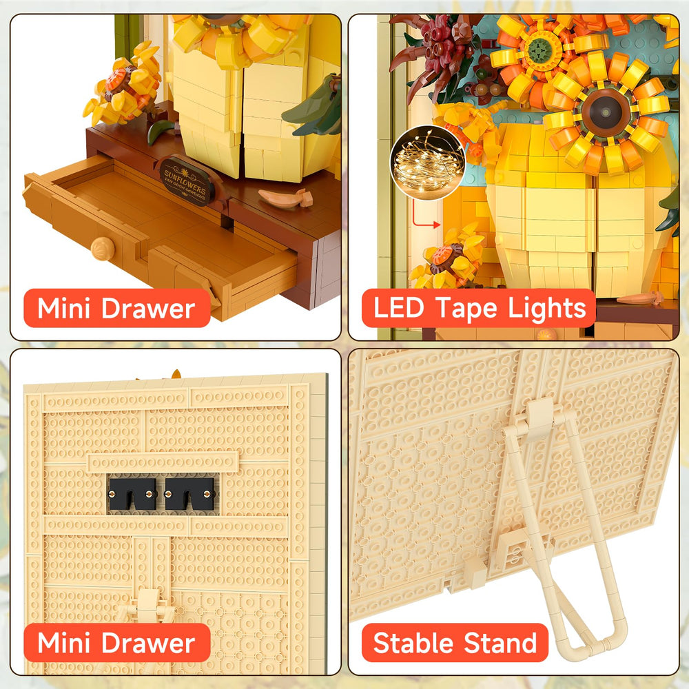 BUILDIFY Gift-ready packaging highlights artistic presentation of sunflowers.