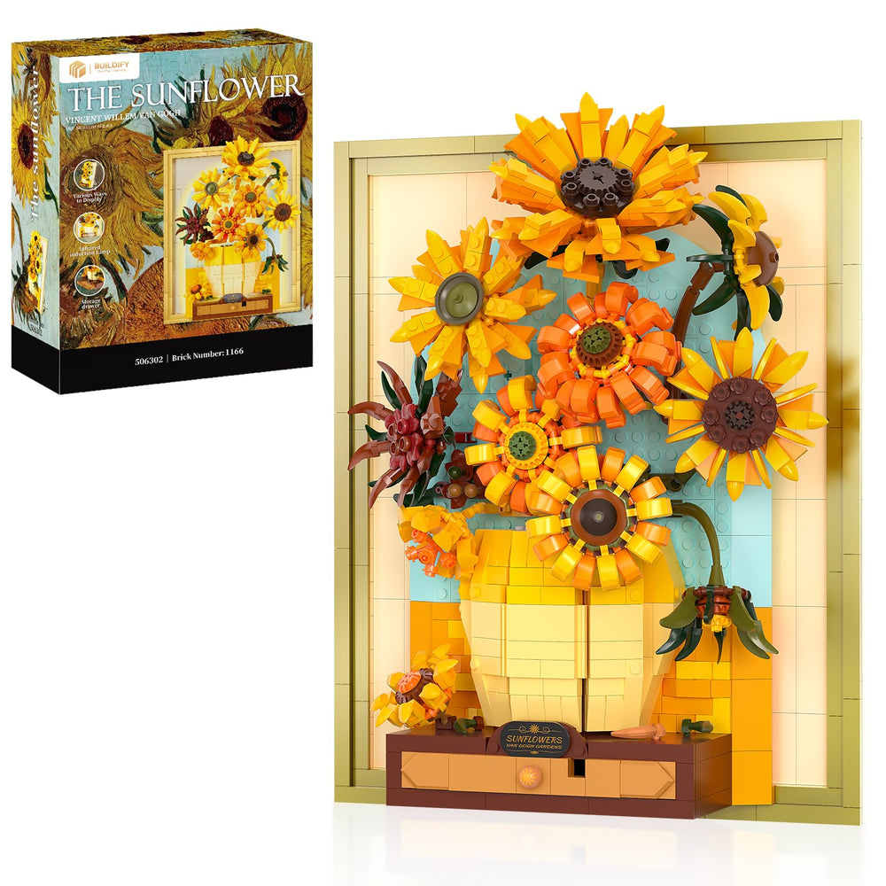 BUILDIFY Van Gogh Sunflowers bricks form a vivid wall art display.