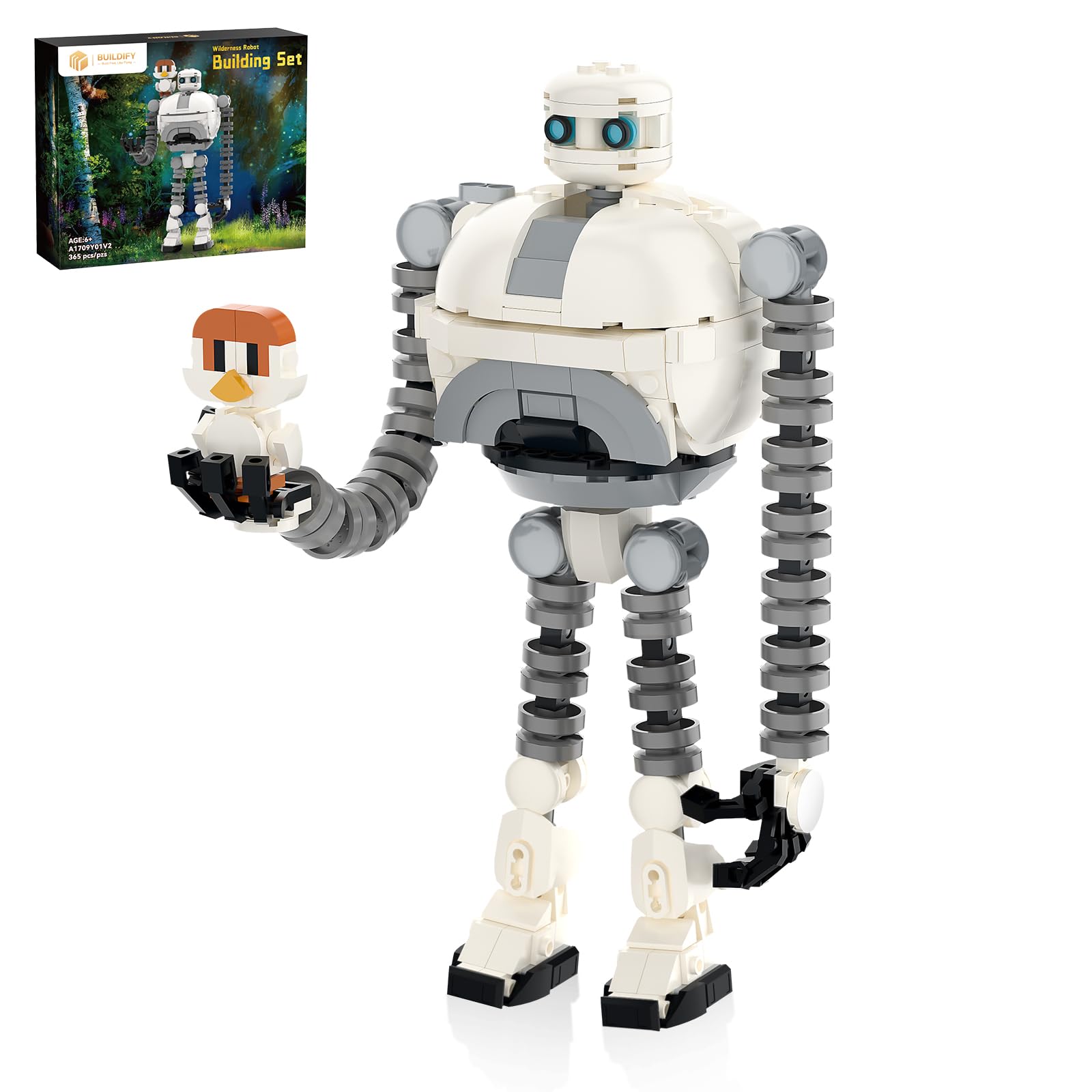 BUILDIFY Wildarness Roaz robot standing beside Brightbill, ideal for imaginative play on a desk.
