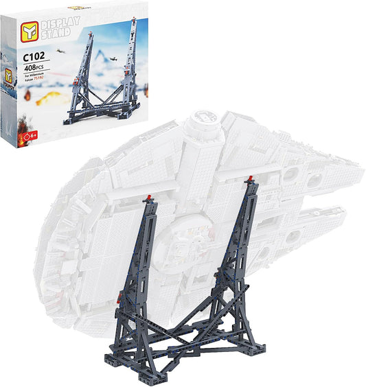 BuildingBoat Millennium Falcon vertical bracket side view for space-saving display