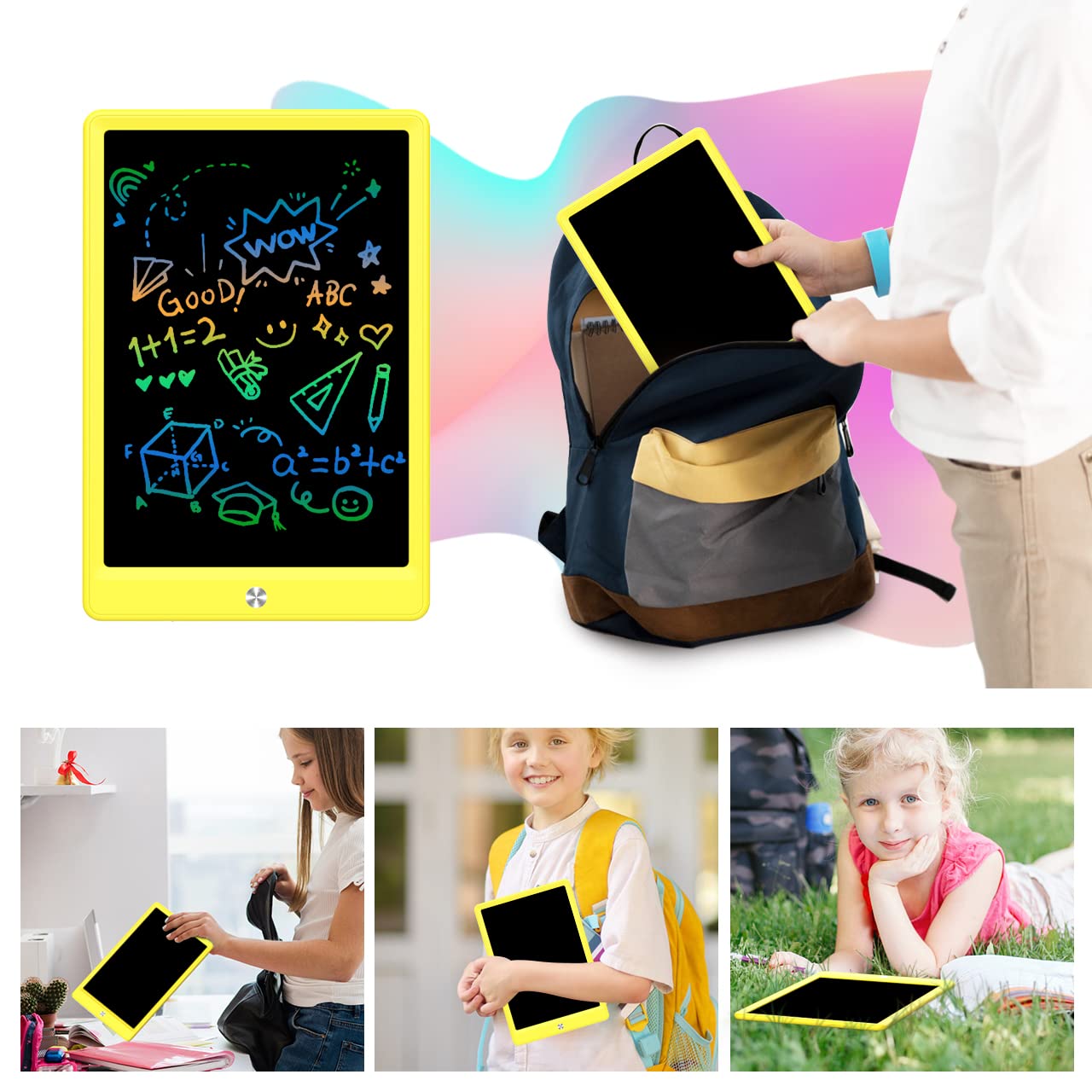 BUKEBU portable doodle pad shown in a bag for travel use.