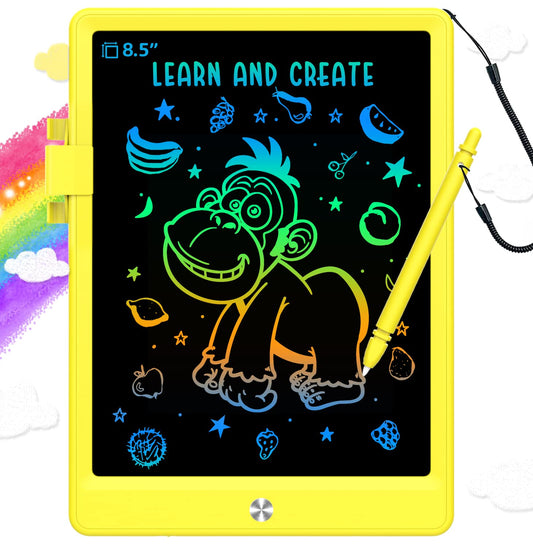 BUKEBU 8.5-inch LCD doodle board front view for kids with safe screen and colorful lines.