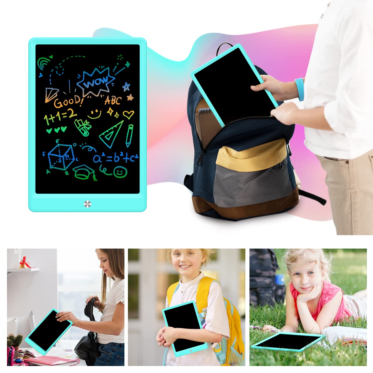 BUKEBU travel-friendly drawing pad weighs 150 grams for portability.