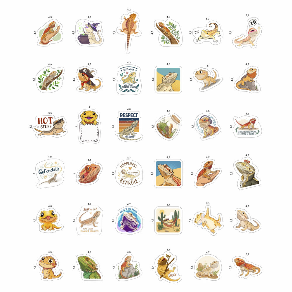 BulbaCraft Bearded Dragon stickers on a car window, weather-ready and fade-proof