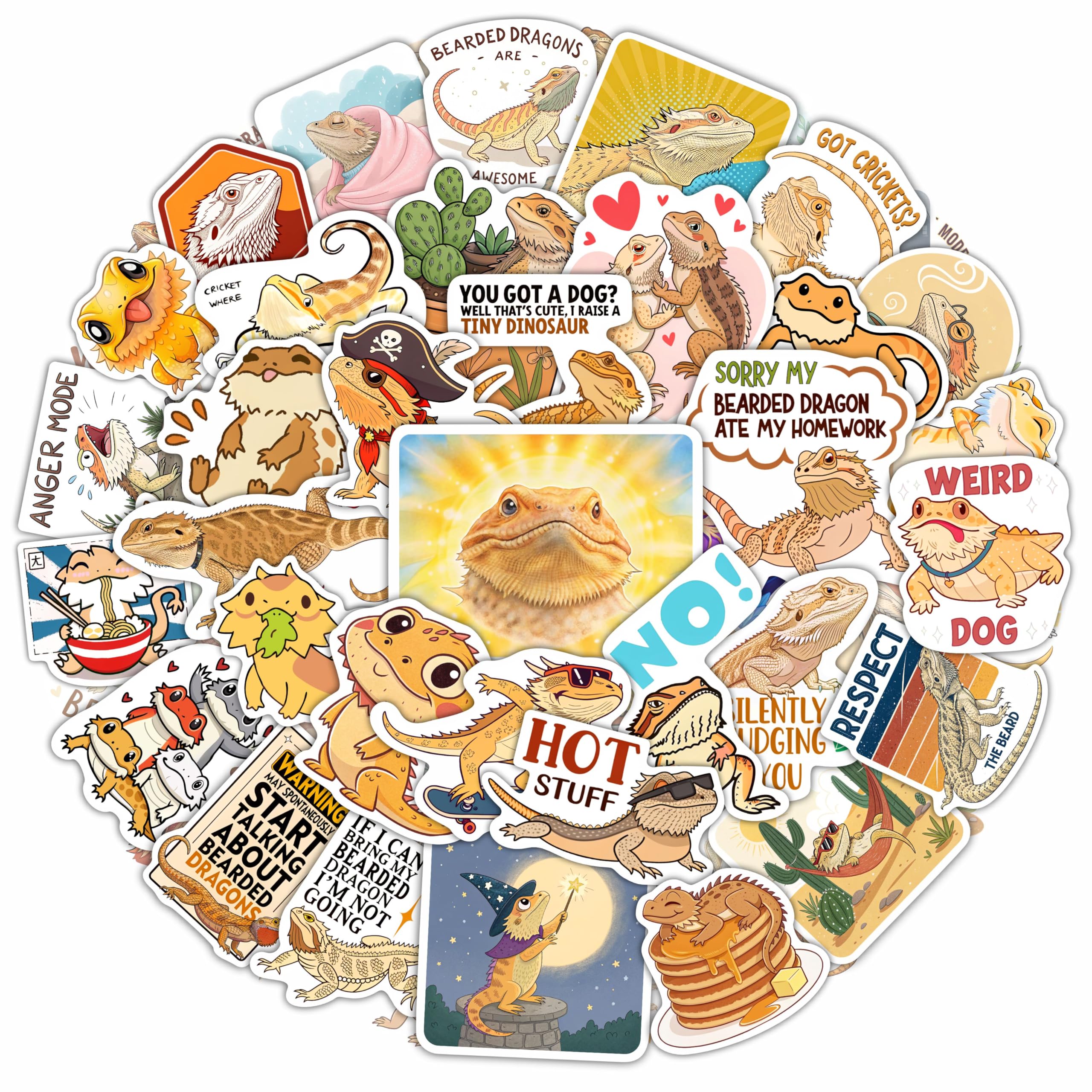 BulbaCraft Bearded Dragon stickers on a water bottle, waterproof and durable for daily use