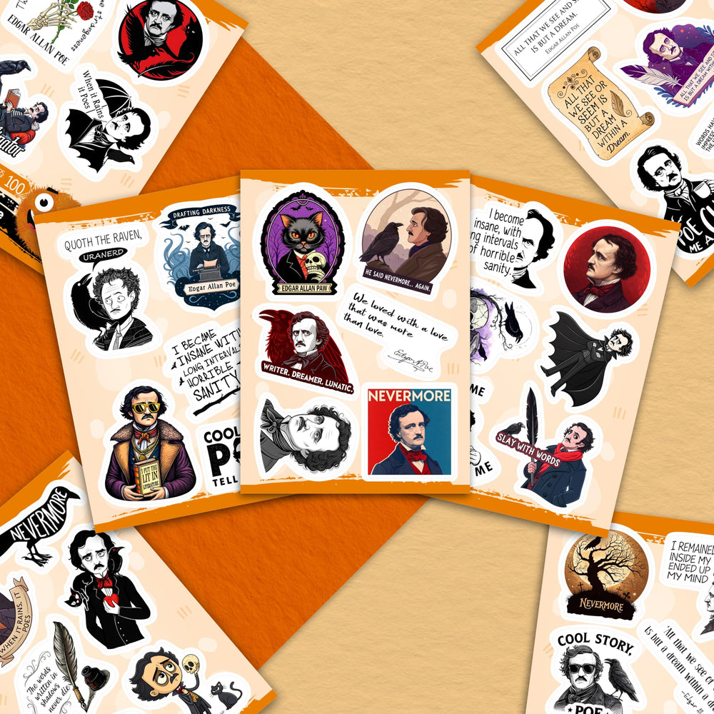 BulbaCraft Edgar Allan Poe skateboard sticker sticks to rough surfaces.