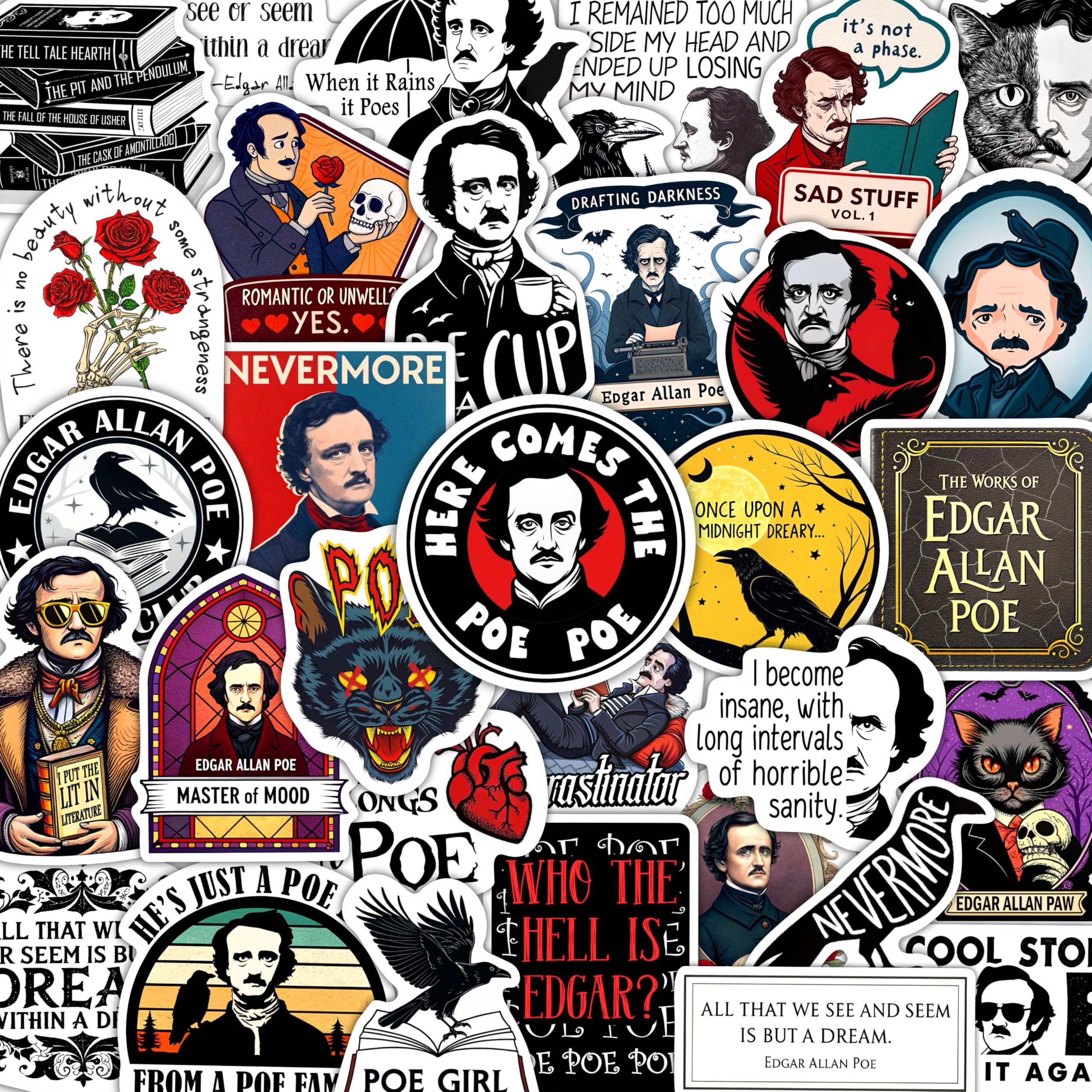 BulbaCraft Edgar Allan Poe water bottle sticker for durable outdoor use.
