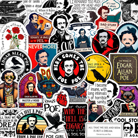 BulbaCraft Edgar Allan Poe water bottle sticker for durable outdoor use.