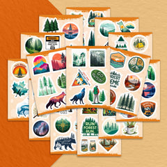 BulbaCraft forest stickers on a skateboard adding color and durability.