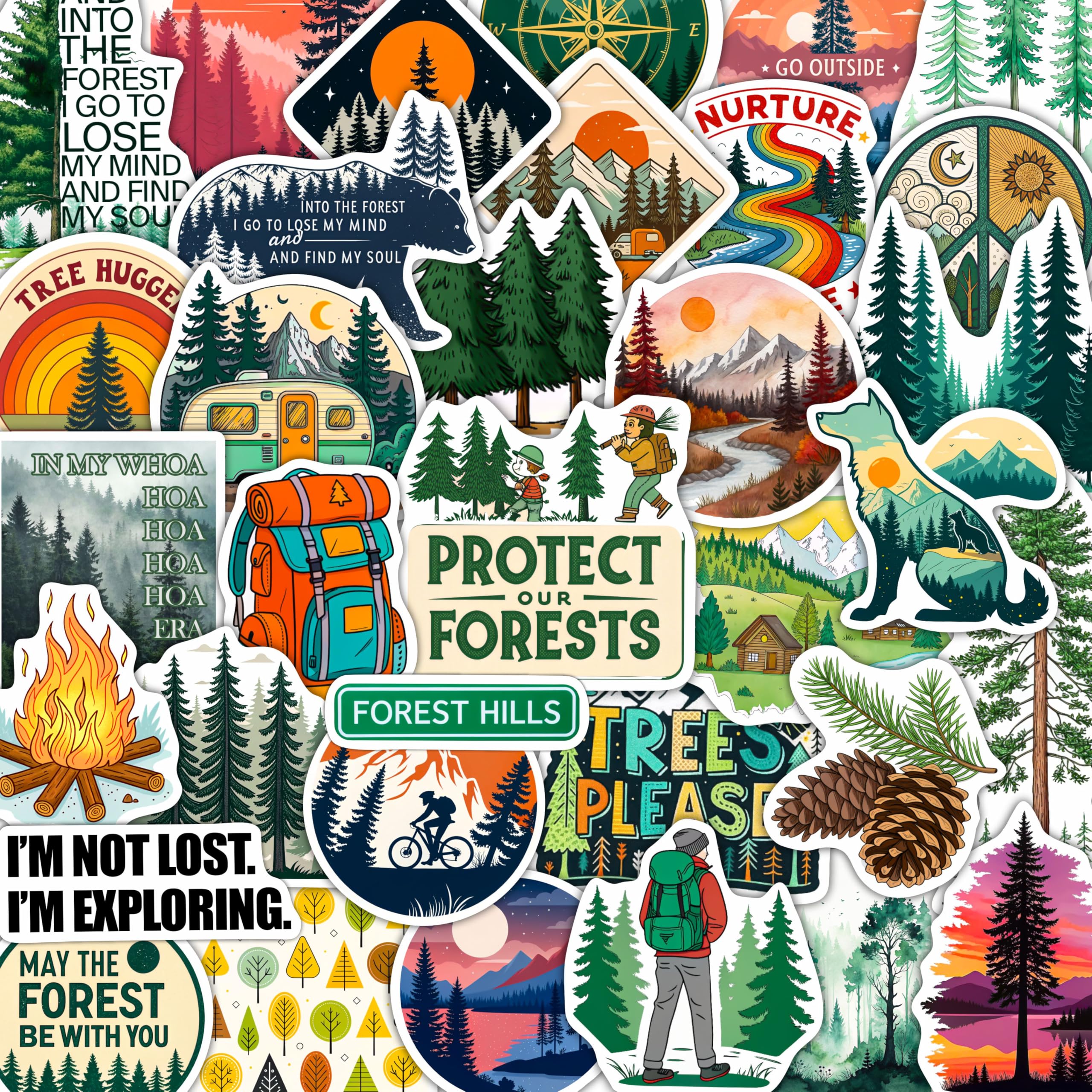 BulbaCraft forest stickers on a water bottle showing vibrant, weatherproof design.