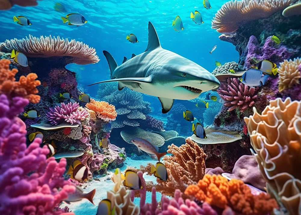 Bullglesup shark whale puzzle poster back shows vibrant artwork ready for display.
