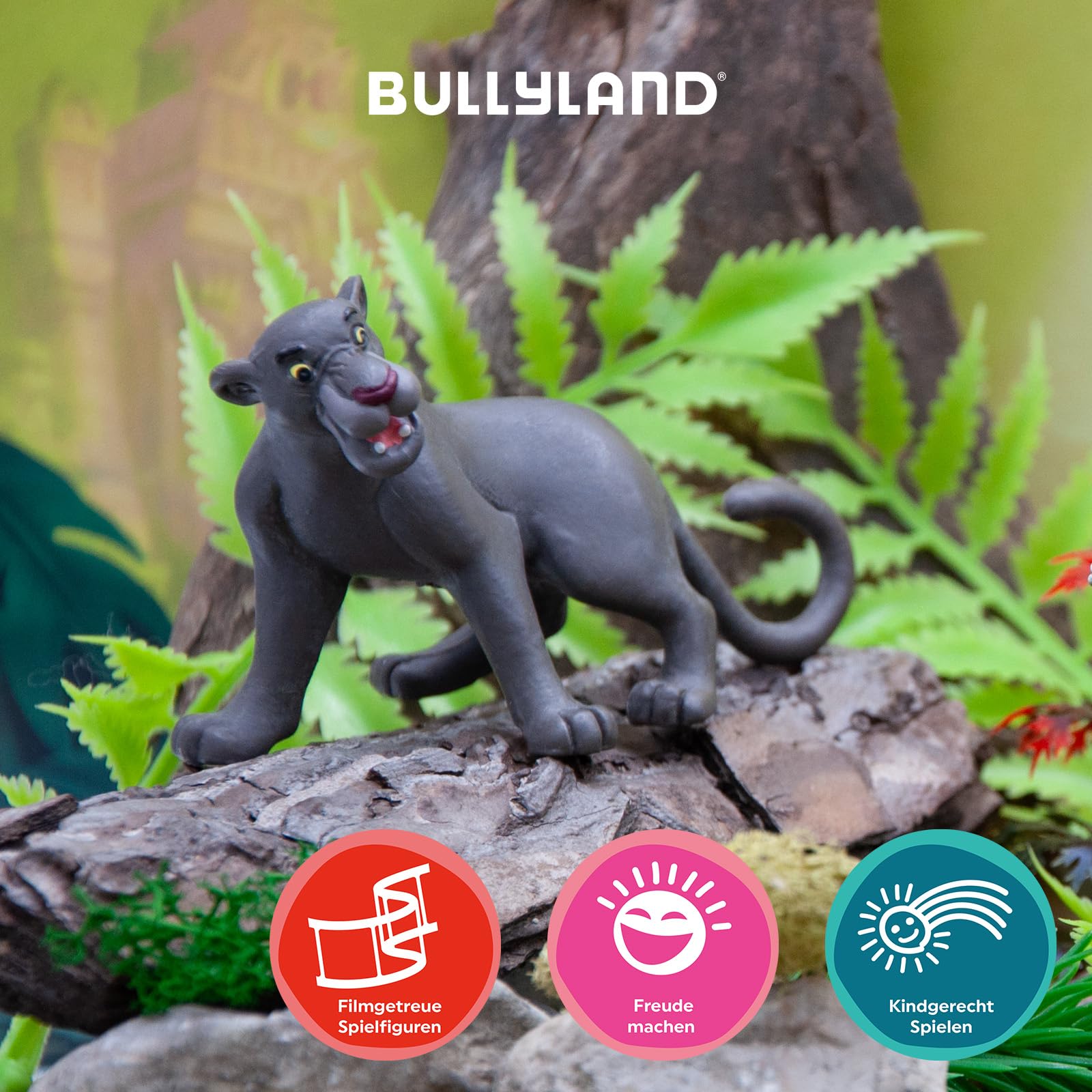 Bullyland Bagheera action figure display-ready on a shelf.