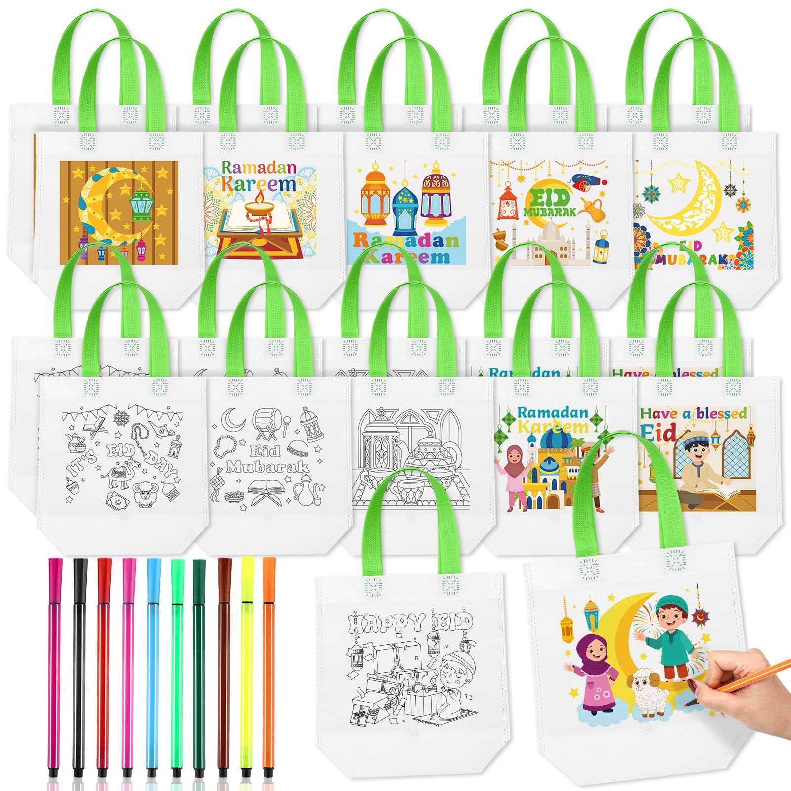 Bulyoou Ramadan coloring gift bags with pattern designs for creative Eid activities.