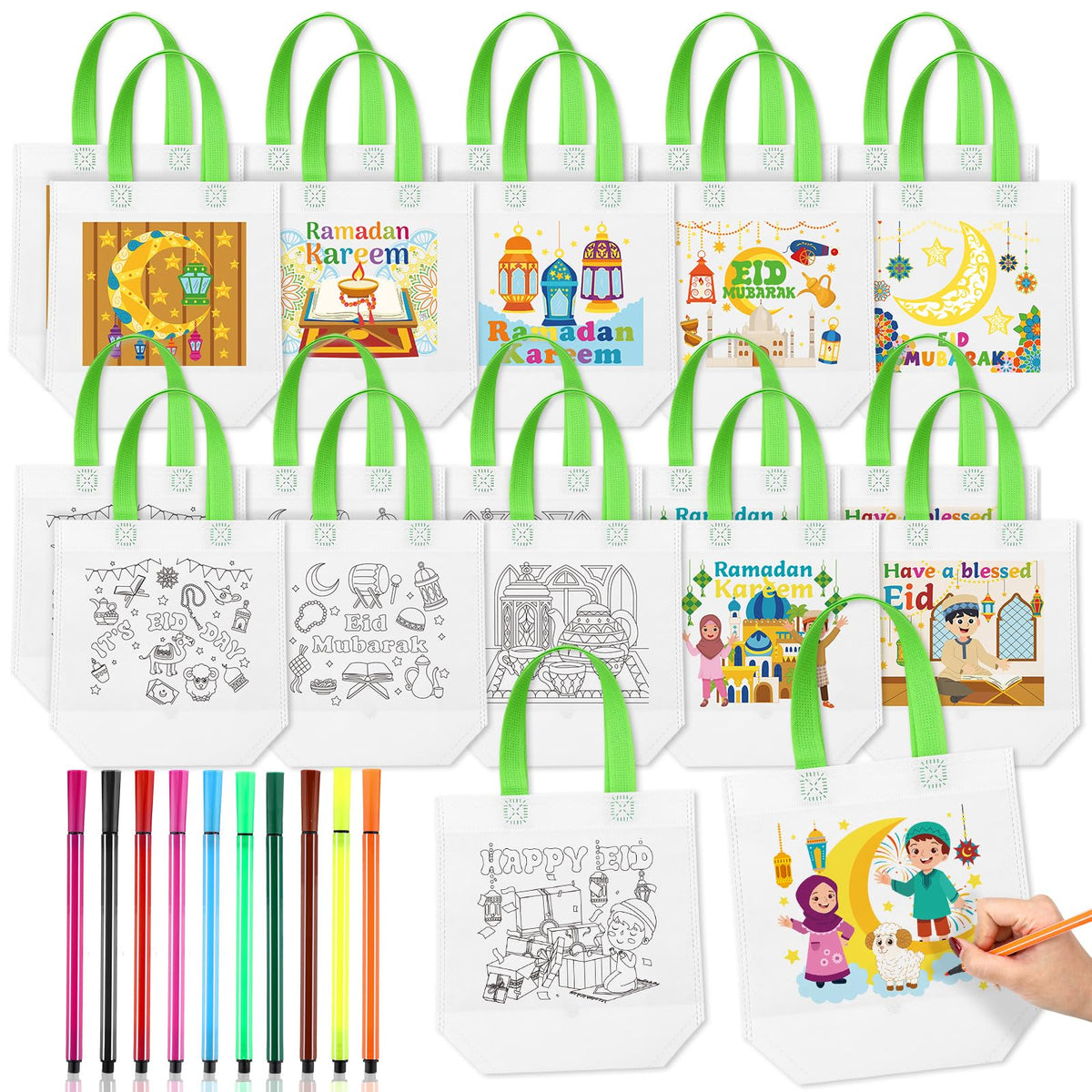 Bulyoou Ramadan coloring gift bags with pattern designs for creative Eid activities.