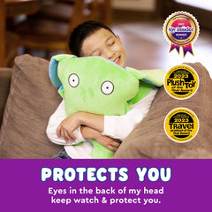 Bumpas child enjoying naptime with a soft, trusted companion.