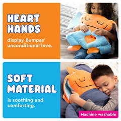 Bumpas eyes watch from the back of the head for a gentle bedtime companion.