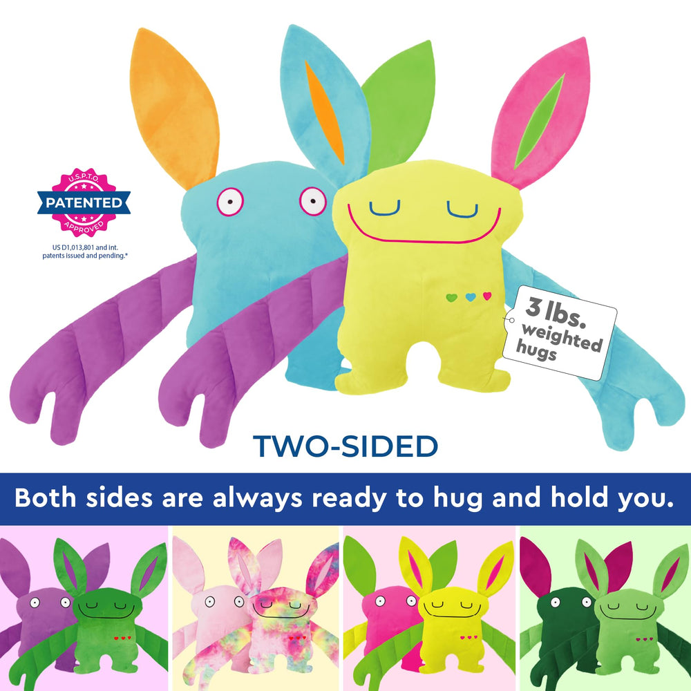 Bumpas weighted plush toy arms and body, enhances comforting snuggle during naps.