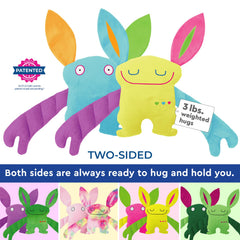 Bumpas weighted plush toy arms and body, enhances comforting snuggle during naps.