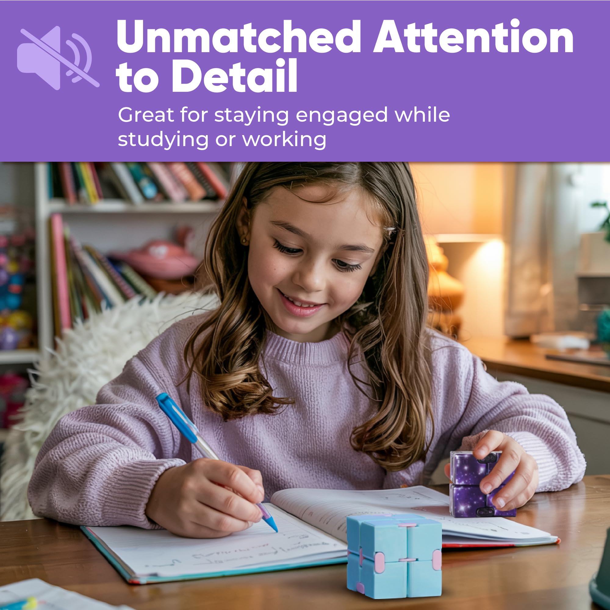 Pocket-fit BunMo Infinity Fidget Cube ready for on-the-go focus.