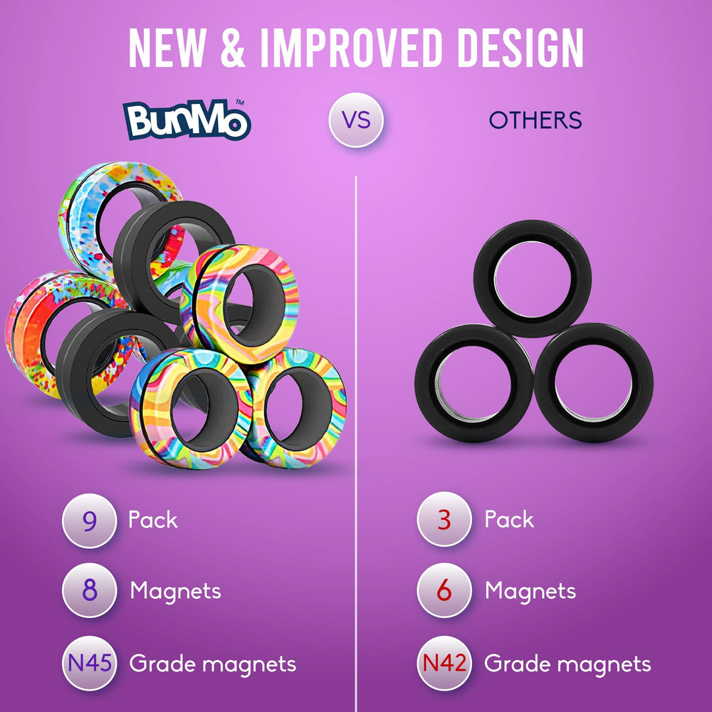 BUNMO magnetic fidget rings rainbow design encourages creativity and social play.