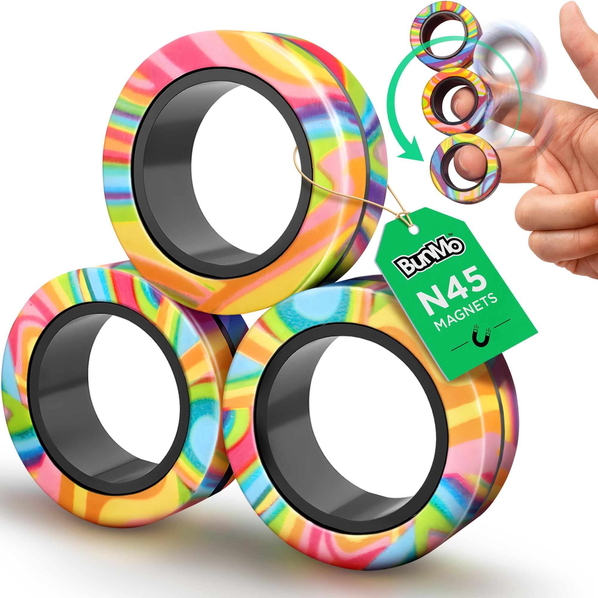 BunMo Magnetic Rings multicolored close-up for focused, quiet fidgeting.