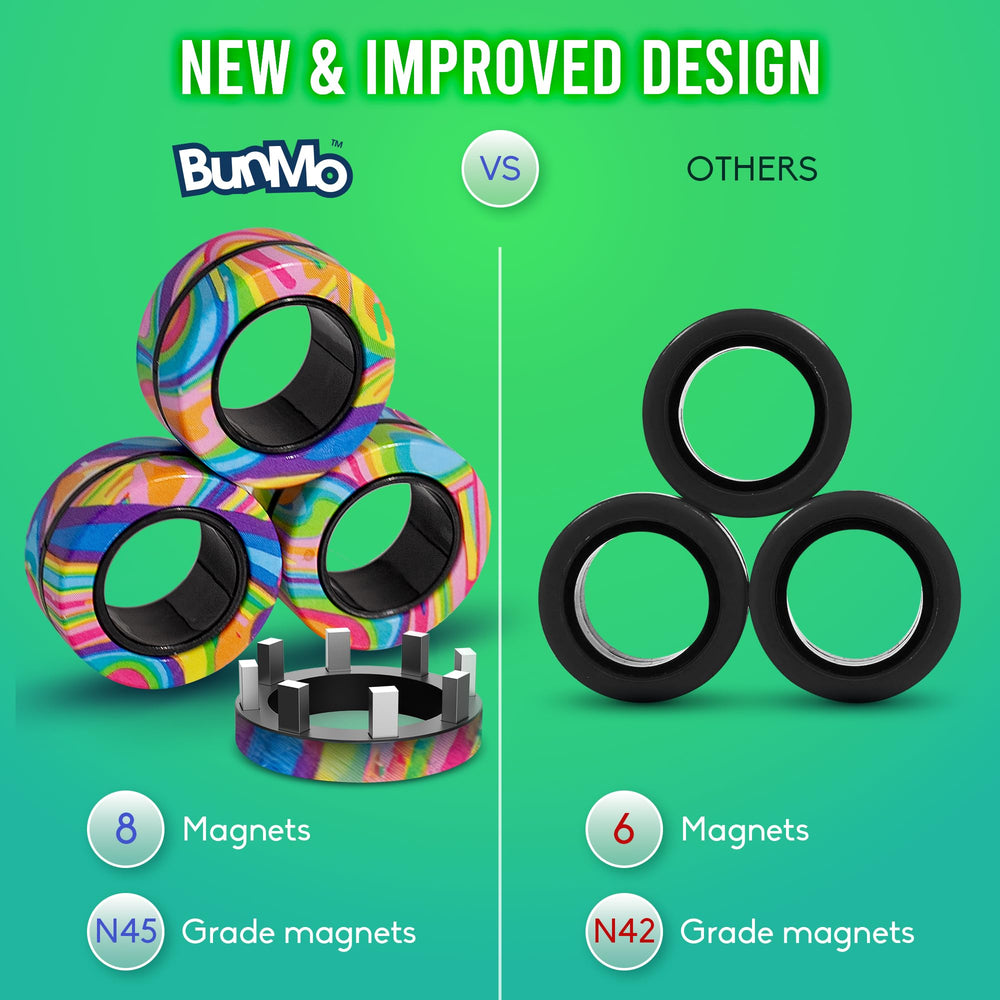BunMo Magnetic Rings multicolored pack showcasing portable, discreet fidget tool.